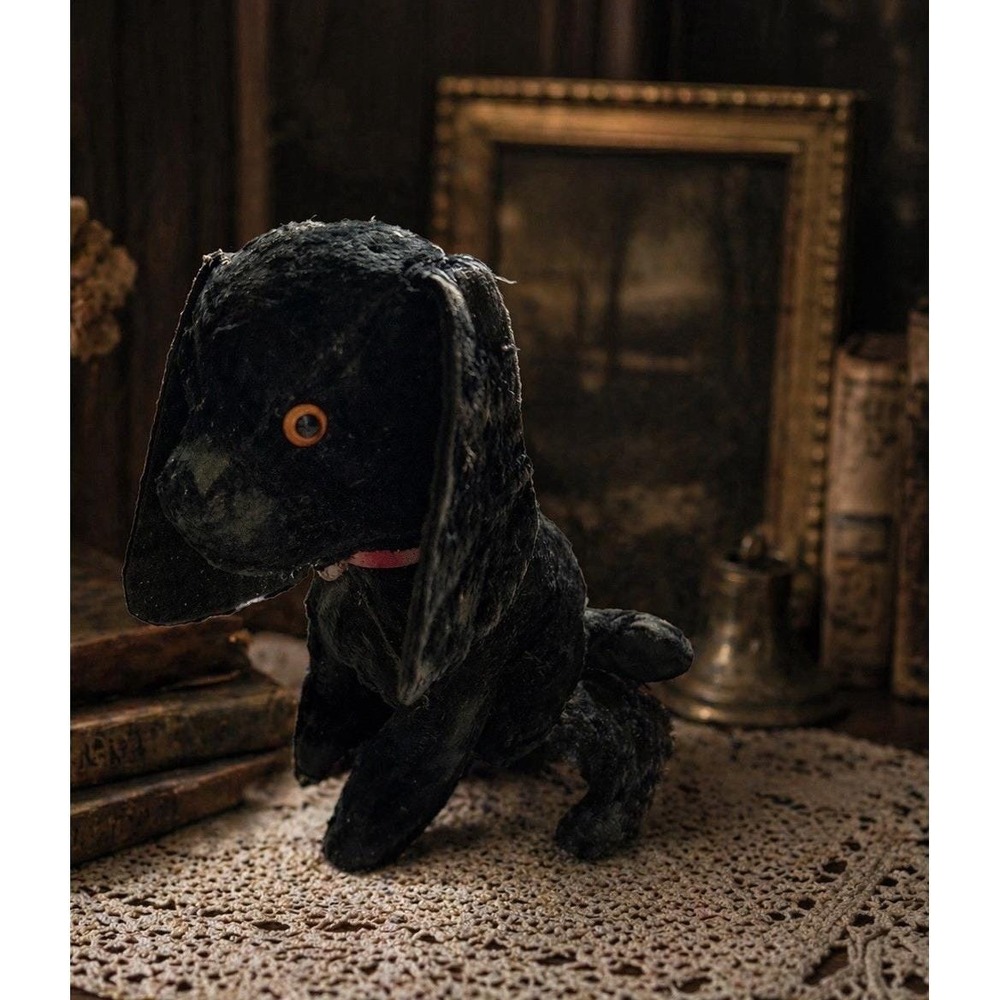 Gund Creations Black Dog Plush Spaniel Glass Eyes MCM Stuffed Animal Red Collar